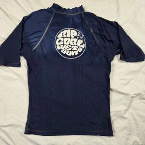 Rip Curl Planet Rashguard Mens Medium Blue Classic Short Sleeve Shirt Swimming